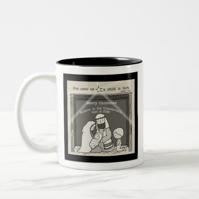 Caneca De Café Em Dois Tons Little Boy no Natal Manger-Feliz (Esquerda)