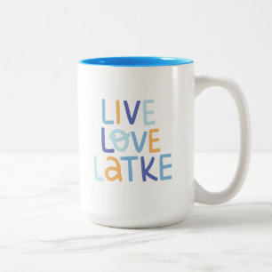 Caneca De Café Em Dois Tons Live Love Latke Hanukkah Design