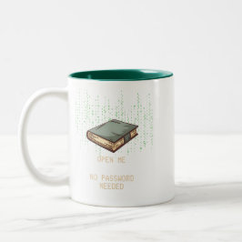Caneca De Café Em Dois Tons Livro Antigo com Cotação de Código Binário para Ge