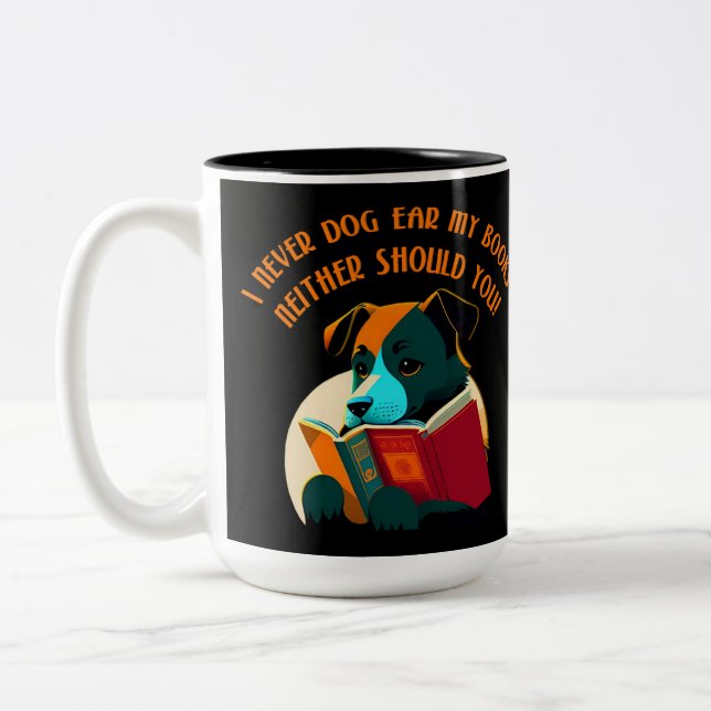 Caneca De Café Em Dois Tons Livro Cachorro Cachorro Ouvido Humor (Esquerda)