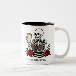 Caneca De Café Em Dois Tons Livro Divertido e Esqueleto Amoroso de Café Floral