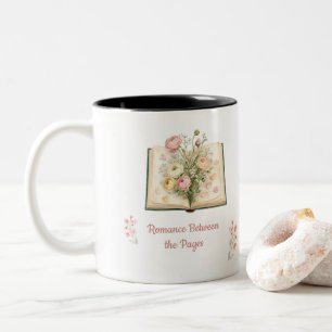 Caneca De Café Em Dois Tons Livro Floral Romântico com Ilustração de Rosas Pas