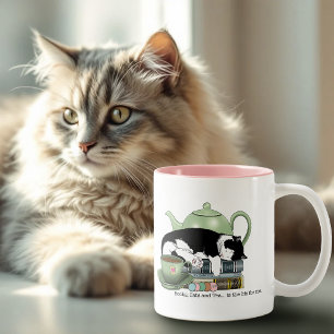Caneca De Café Em Dois Tons Livros Aconchegantes Gato Smoking Chá Chaleira Ver