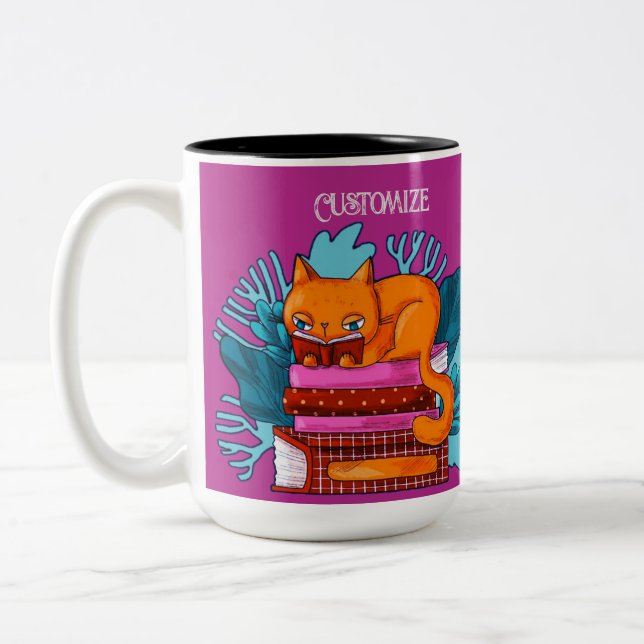 Caneca De Café Em Dois Tons Livros Aprovados de Gato Personalizados Rosa (Esquerda)