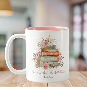 Caneca De Café Em Dois Tons Livros de Cotação Personalizados e Rosas Rosa Vint