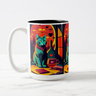 Caneca De Café Em Dois Tons Livros De Gato E Vinho