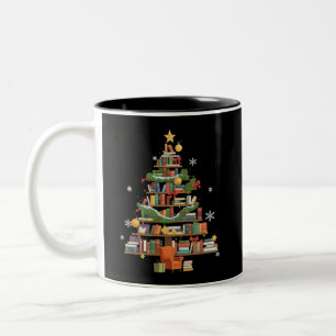 Caneca De Café Em Dois Tons Livros de Natal Árvore Amante de Livros Professore