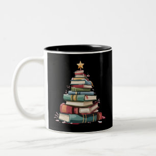 Caneca De Café Em Dois Tons Livros de Natal Árvore Amante de Livros Professore