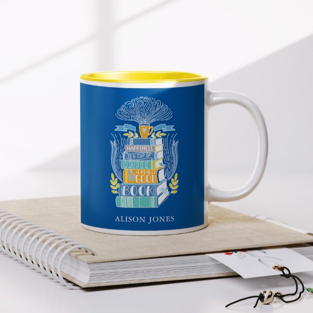 Caneca De Café Em Dois Tons Livros e café personalizados (Criador carregado)