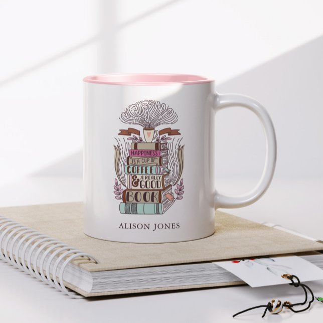 Caneca De Café Em Dois Tons Livros e café personalizados (Criador carregado)