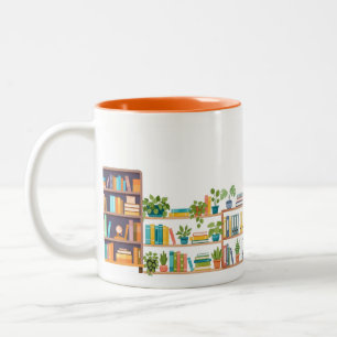 Caneca De Café Em Dois Tons Livros e Prateleiras - para um Diretor - Laranja