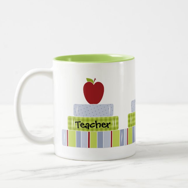 Caneca De Café Em Dois Tons Livros Empilhados, Professora Mug (Esquerda)
