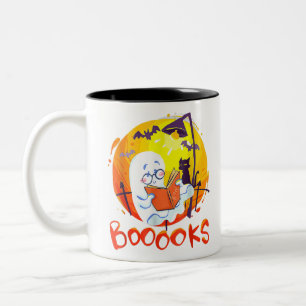 Caneca De Café Em Dois Tons Livros Engraçados Ghost Lendo Biblioteca Livros Ha