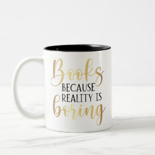 Caneca De Café Em Dois Tons Livros Engraçados Livro Dourado Negro