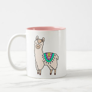 Caneca De Café Em Dois Tons llama alpaca de desenho animado sorridente e feliz
