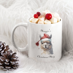Caneca De Café Em Dois Tons Llama de Natal com Chapéu de Papai Noel e Texto Pe