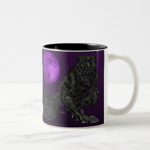 Caneca De Café Em Dois Tons Lobisomem Preto Licantropo Arte de Fantasia Sombri