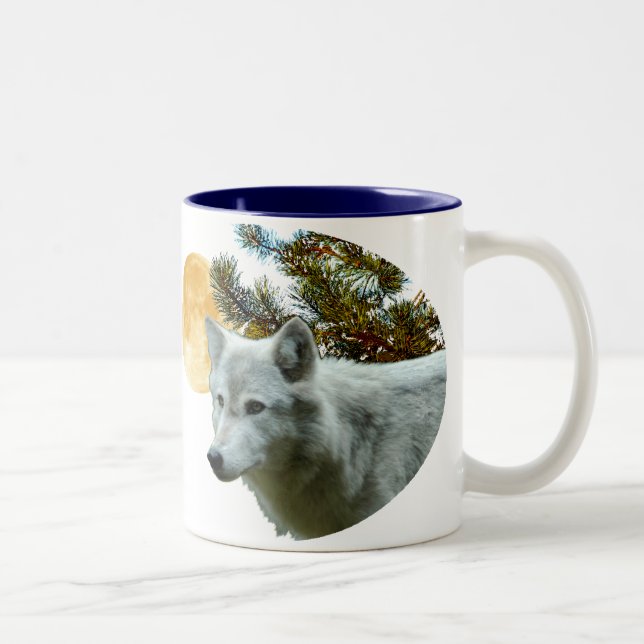 CANECA DE CAFÉ EM DOIS TONS LOBO BRANCO COM LUA (Direita)
