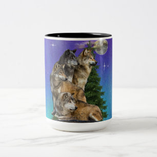 Caneca De Café Em Dois Tons Lobo e Lua
