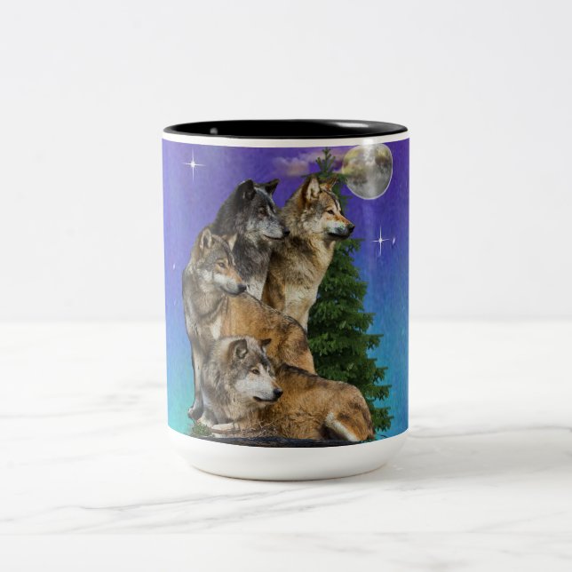Caneca De Café Em Dois Tons Lobo e Lua (Centro)
