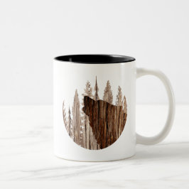 Caneca De Café Em Dois Tons Lobo-guindaste na madeira texturizada