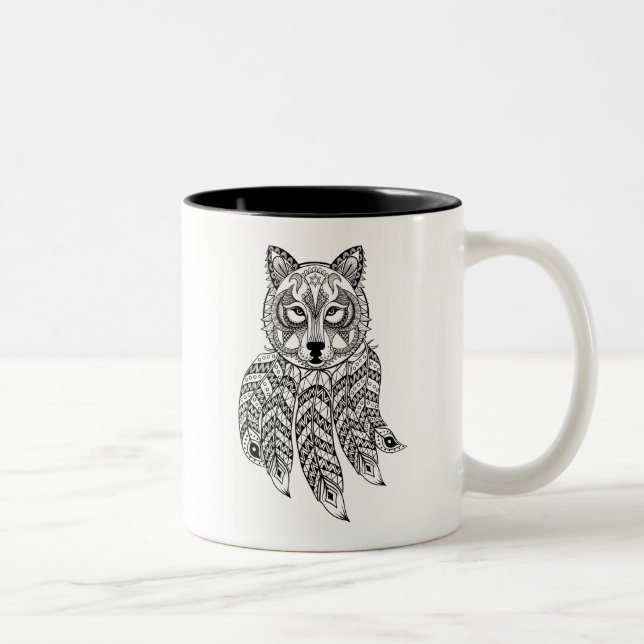 Caneca De Café Em Dois Tons Lobo inspirado com Dreamcatcher (Direita)