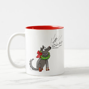 Caneca De Café Em Dois Tons Lobo Natal Engraçado Crianças Engraçadas