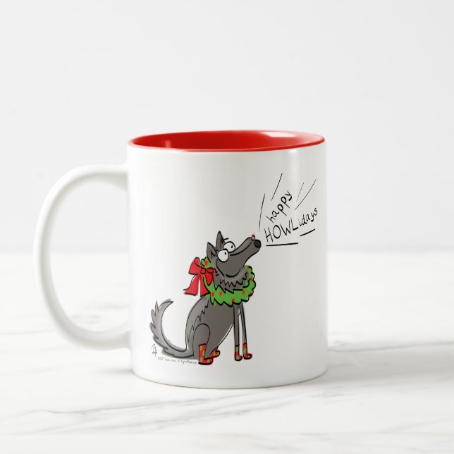 Caneca De Café Em Dois Tons Lobo Natal Engraçado Crianças Engraçadas (Esquerda)