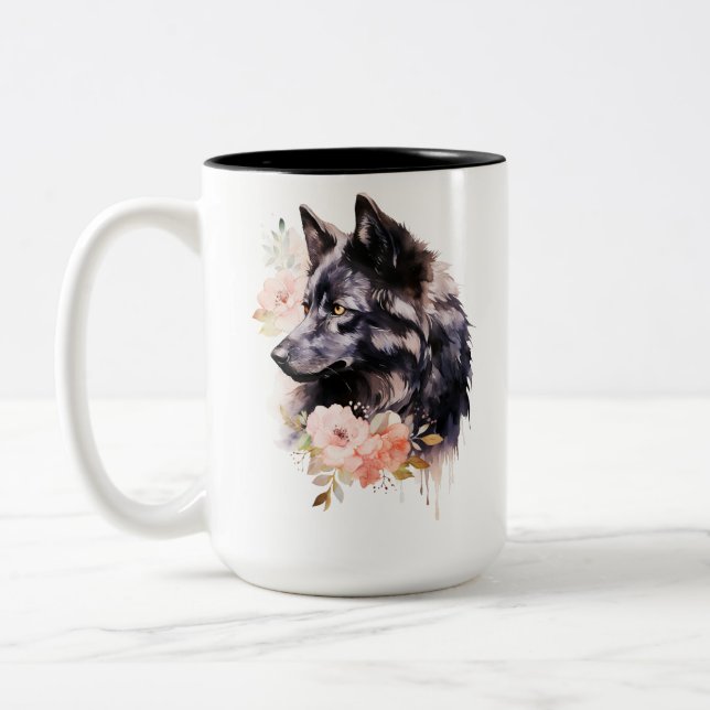 Caneca De Café Em Dois Tons Lobo Negro (Esquerda)