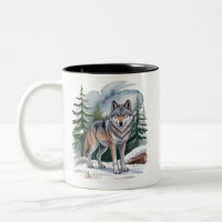 Lobo Retro de Aquarela de Inverno Selvagem dos Ano