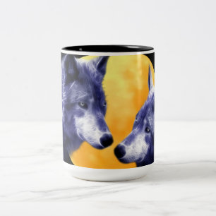 Caneca De Café Em Dois Tons Lobos na Lua cheia