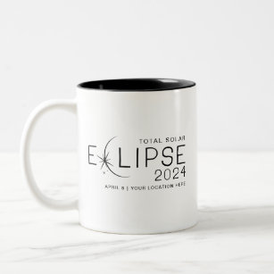 Caneca De Café Em Dois Tons Localização Personalizada do Eclipse Solar 2024 Co