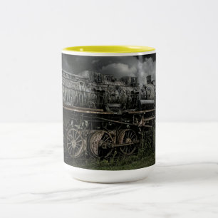 Caneca De Café Em Dois Tons locomotiva a vapor trem via férrea ferrovia
