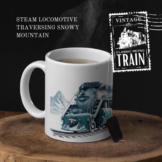 Caneca De Café Em Dois Tons Locomotiva Vapor Atravessando Montanha Neve (Steam Locomotive Traversing Snowy Mountain cover from The Beekeeper Store)