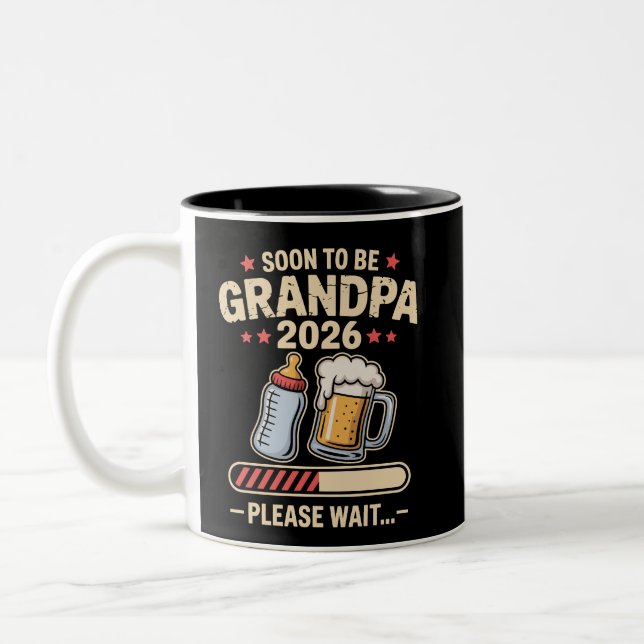 Caneca De Café Em Dois Tons Logo a Ser Avô Est 2026 Anúncio de Bebê (Esquerda)
