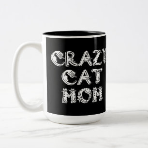 Caneca De Café Em Dois Tons Logotipo Branco da Mãe de Gato Louco