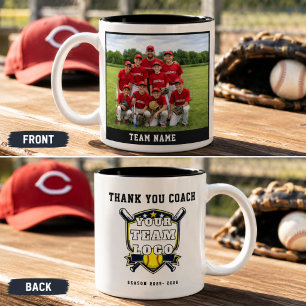 Caneca De Café Em Dois Tons Logotipo da Foto da Equipe de Softbol Obrigado Tre