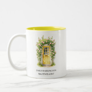 Caneca De Café Em Dois Tons Logotipo de Aquarela da Porta Amarela Agente Imobi