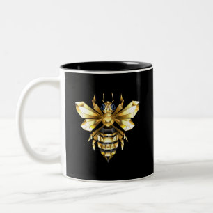 Caneca De Café Em Dois Tons Logotipo de folha de ouro falso em forma de abelha