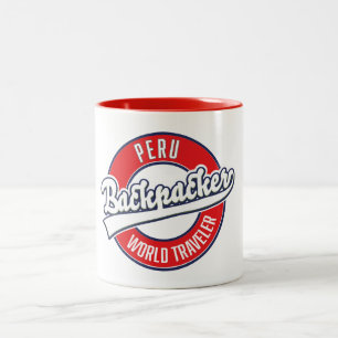 Caneca De Café Em Dois Tons logotipo de mochilão no Peru viajante mundial.