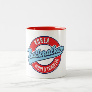 Caneca De Café Em Dois Tons Logotipo de mochileiro viajante mundial no Peru. C