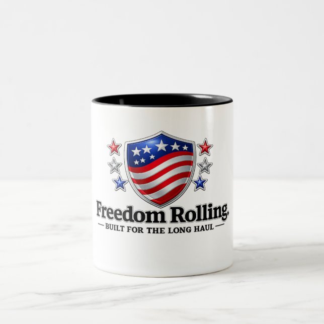 Caneca De Café Em Dois Tons Logotipo do Escudo Patriótico Freedom Rolling | Am (Centro)