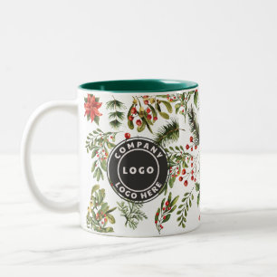 Caneca De Café Em Dois Tons Logotipo Empresarial Natal Pinheiro Bagas Vermelha