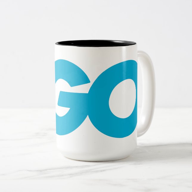 Caneca De Café Em Dois Tons Logotipo Golang (Ir para o idioma de programação) (Frente Esquerda)
