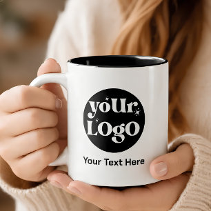 Caneca De Café Em Dois Tons Logotipo Minimalista e Texto Negócios
