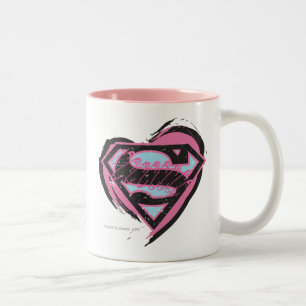 Caneca De Café Em Dois Tons Logotipo rosa da Supergirl no Coração