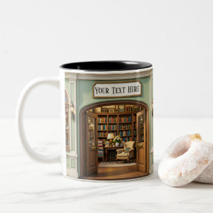Caneca De Café Em Dois Tons Loja de Livros de Cerâmica Frontal Aconchegante Pe