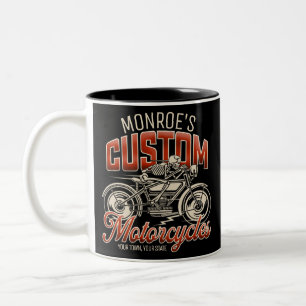 Caneca De Café Em Dois Tons Loja de Motocicletas Esqueleto NOME Personalizado