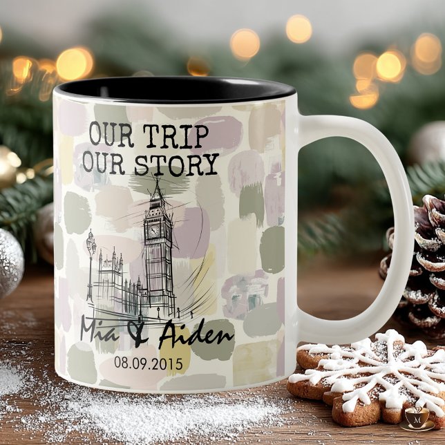 Caneca De Café Em Dois Tons London skyline with pastel brushstroke background (Criador carregado)