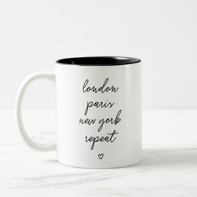 Caneca De Café Em Dois Tons 'Londres Paris Nova York Repetir' (Esquerda)